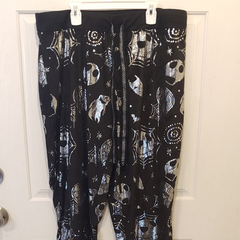 Disney Nightmare Before Christmas Black & Silver Pajamas Bottoms tapered legs XL